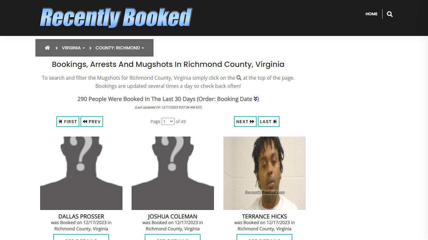 Recent bookings, Arrests, Mugshots in Richmond County, Virginia