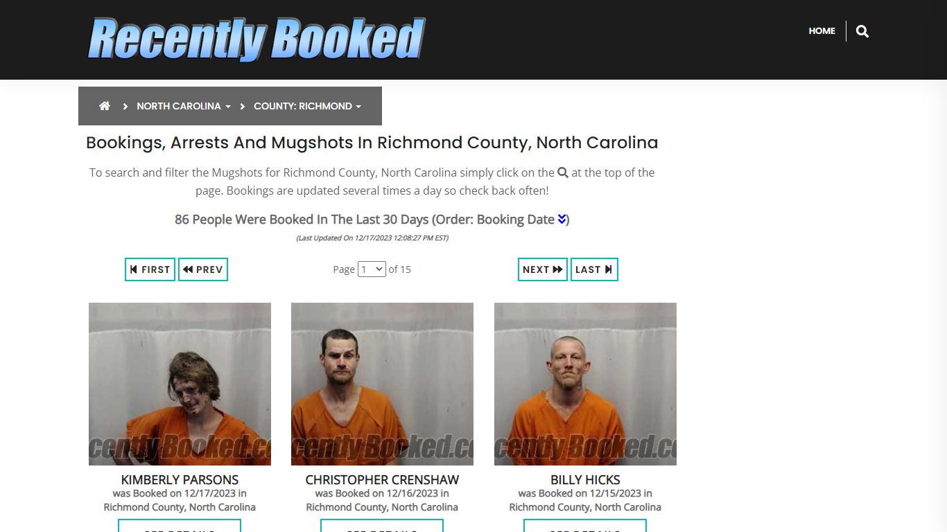 Recent bookings, Arrests, Mugshots in Richmond County, North Carolina